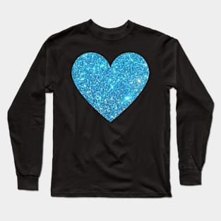 Light Blue Faux Glitter Heart Long Sleeve T-Shirt